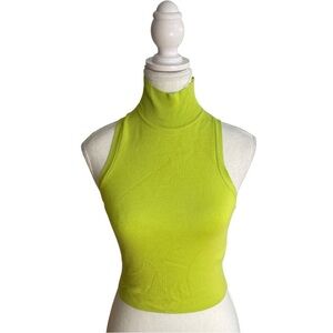 Zara Sleeveless Turtleneck Crop Sweater Top Lime Green